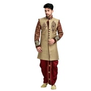 Ethnic Tan Brown Jute Silk And Velvet Indian Wedding Sherwani For Men. This product is custom made to order.