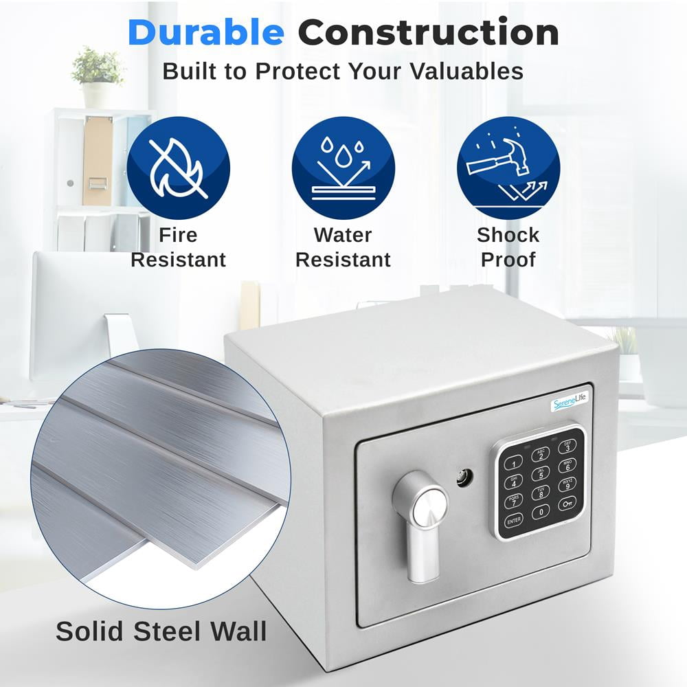 SereneLife Heavy Duty 9.1 x 6.7' Electronic Safe Box - Digital Touch Pad Lockbox with Code 2 Keys - Small Safe Box for Home/Office, Secure Cash, Jewelry, Firearms - Wall/Floor Mountable