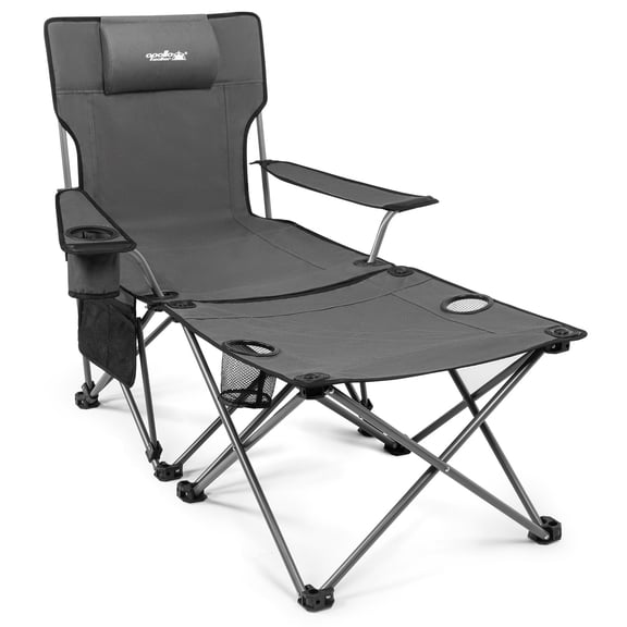 Reclining Beach Chair for Adults, 8-Legged Camping Chair with Foot Rest, Grey