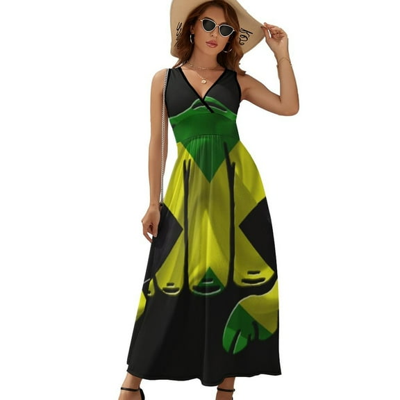 Jamaica Womens Night Club Maxi Dress V Neck Sleeveless Bohemia Long Dresses