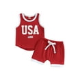 thumbnail image 2 of Boys Sleeveless O Neck Letter Print Vest + Red Drawstring Shorts, 2 of 8
