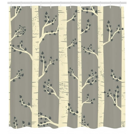 Grey Shower Curtain Birch Tree Branches Vintage Bohemian Grey Shower Curtain Birch Tree Branches Vintage Bohemian Contemporary Ilration Of Nature Fabric Bathroom Set With Hooks Warm Taupe Pale Yellow