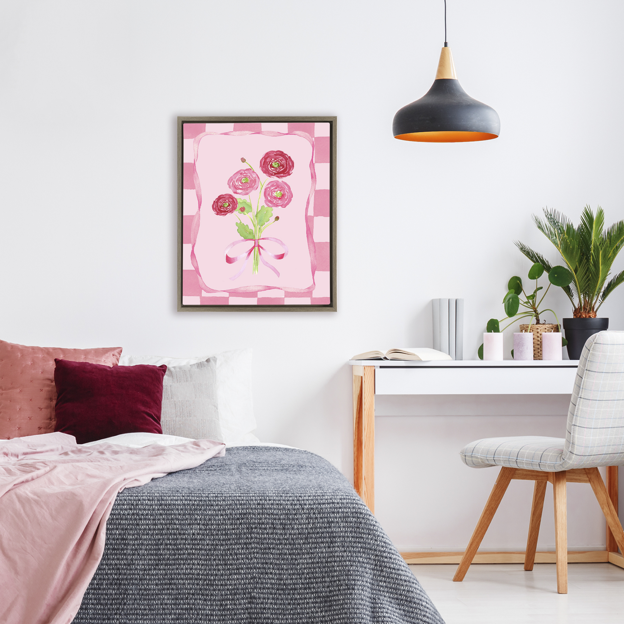 Pretty And Sweet Ranunculus Brown Framed Floater Canvas Wall Art, design by Nina Jacobs