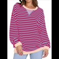 thumbnail image 1 of Sudaderas A Rayas para Mujer, Camisetas de Larga con Cuello Redondo de Gran Tamaño, Jersey Y2K, Ropa de Moda de Otoño Rosa Púrpura XL, 1 of 8