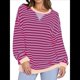 thumbnail image 1 of Sudaderas A Rayas para Mujer, Camisetas de Larga con Cuello Redondo de Gran Tamaño, Jersey Y2K, Ropa de Moda de Otoño Rosa Púrpura XL, 1 of 8