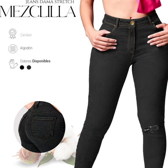 Jeans Dama Shendy Vendy Stretch Mezclilla Levanta Pompa Tiro Colombiano