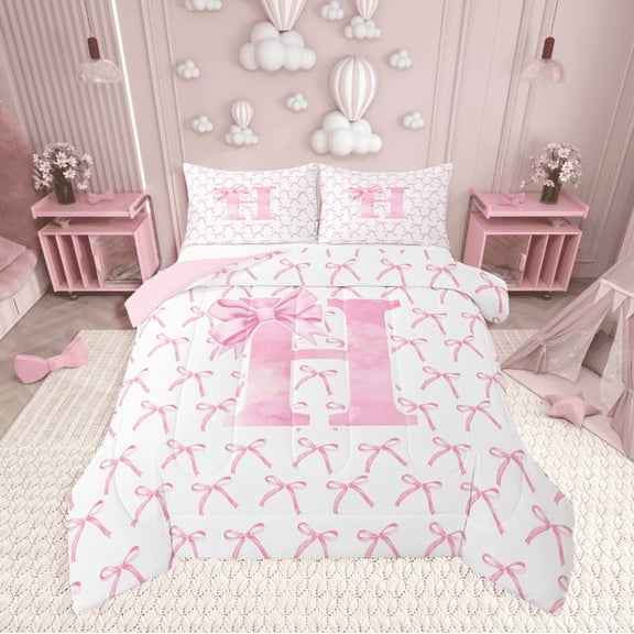 Erosebridal Initial Letter Bedding Twin Comforter Set,Monogrammed Bowknot Down Comforter,Kawaii Decoration,Reversible,Lightweight,2-Piece