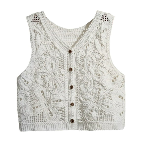 Florals Crochets Vests Cardigans Hollowed Out Top for Womens Sleeveless Crop Top Jackets Waistcoat Outwear