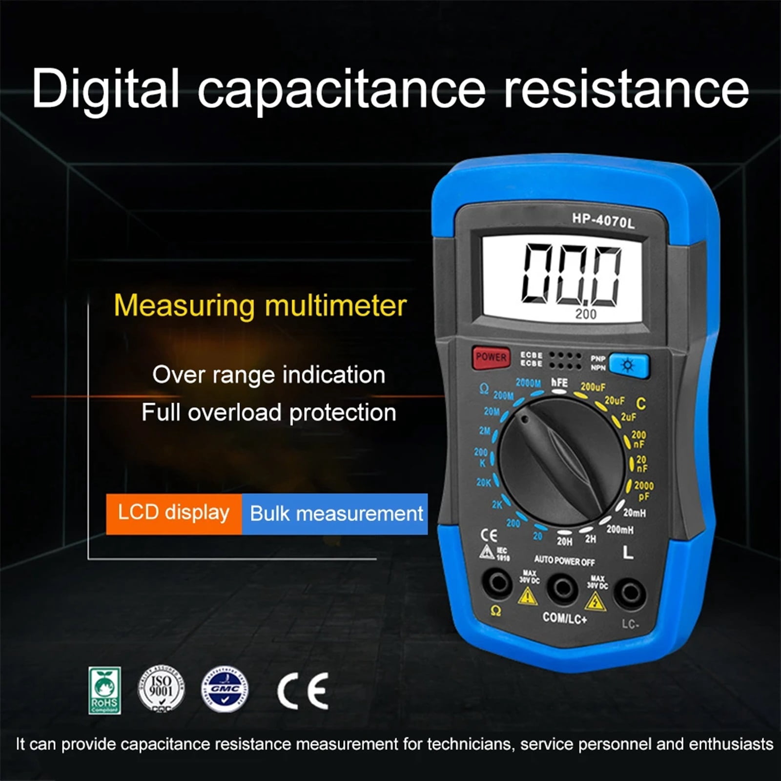 4070L Capacitance Inductance Resistor Tester Multimeter Capacitor 2000pF-200F Digital LCD Meter With Backlight LCR Meter ,Versatile Measurement