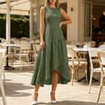 thumbnail image 5 of Vivianyo HD Women's Sleeveless High-Low Midi Dress, Round Neck Flowy Ruffle Hem Casual Formal Dress , Women's Army Green, Sizes S-2XL, 5 of 10