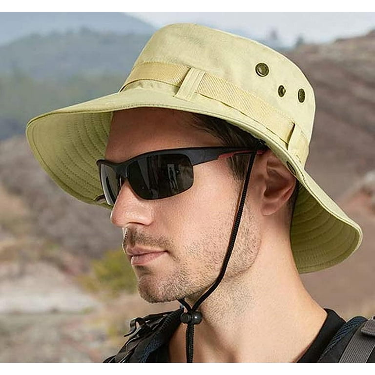 YongQiang Men Sun Hat UV Protection Wide Brim Breathable Bucket