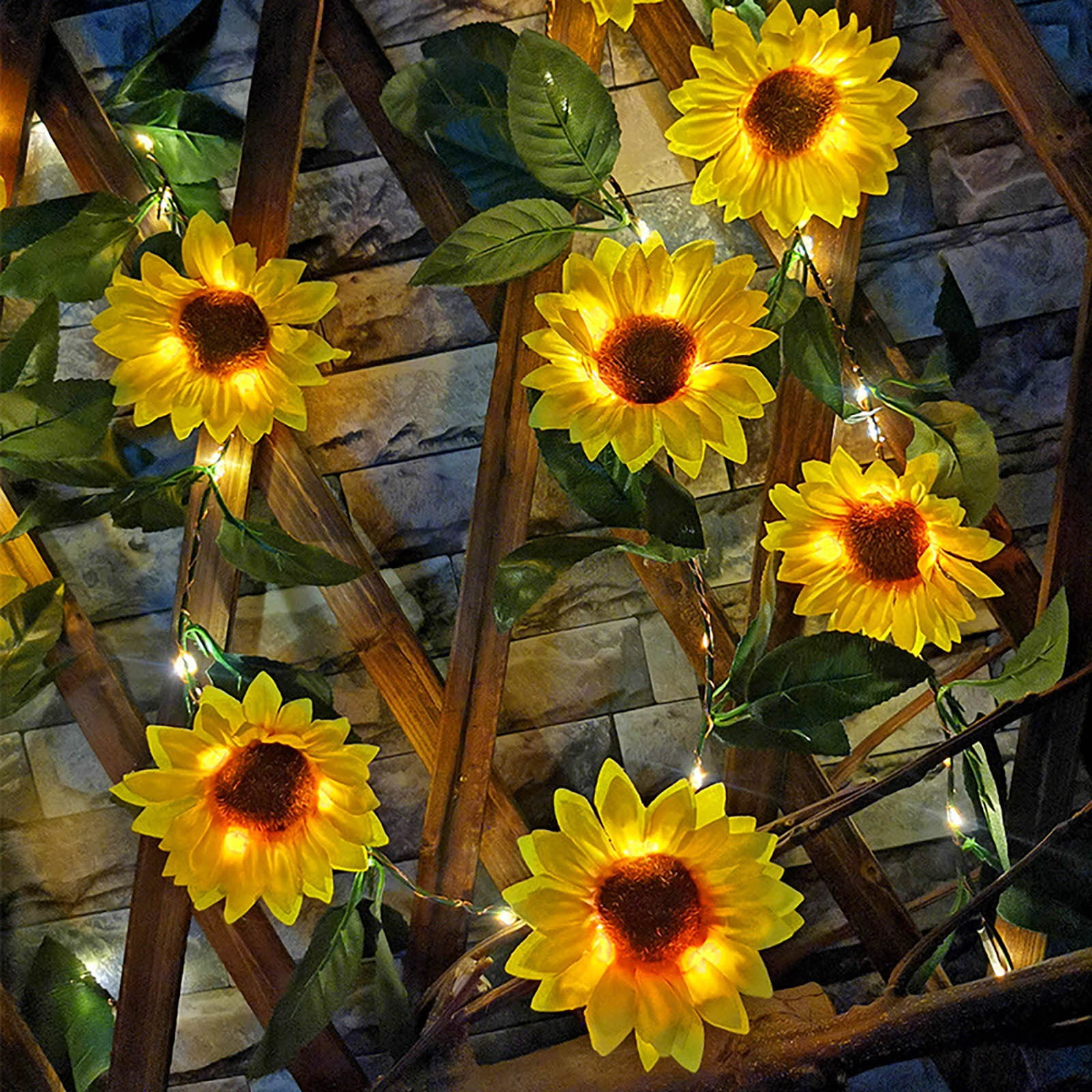 RuiJiao Solar Sunflower LED String Lights Outdoor, Waterproof Rattan Garden Lights for Patio, Yard, Holiday Decor, Weather-Resistant Solar Powered Fairy Lights with Auto On/Off (2 Pack)