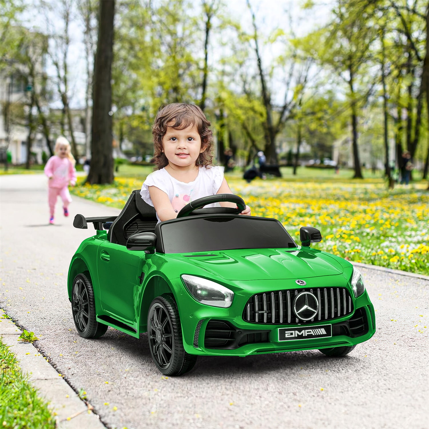 CIPACHO Licensed Mercedes-Benz AMG GTR Dual drive 12V Powered Ride Ons Sports Car with 2.4G Remote Control, Green
