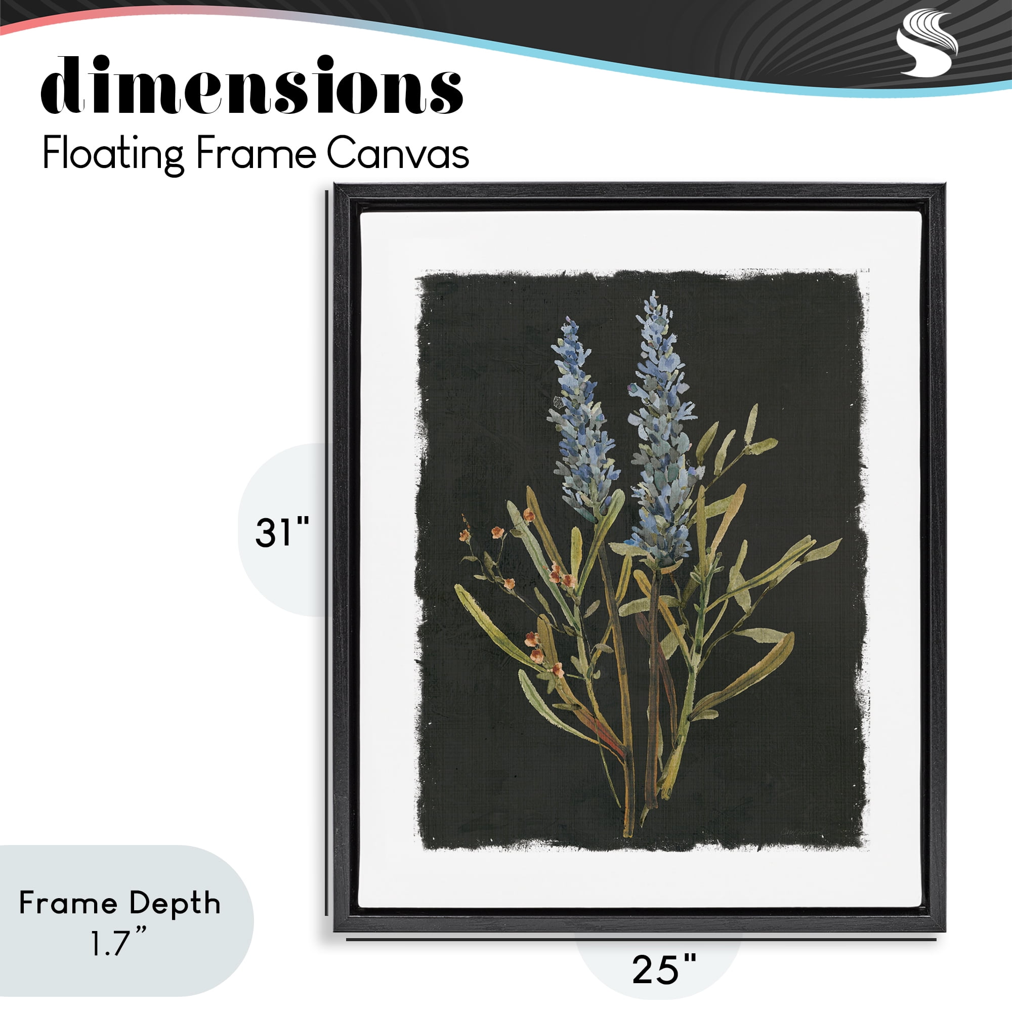 Stupell Industries Lavender Sprigs on Dark Background Black Framed Floater Canvas Wall Art, design by Carol Robinson