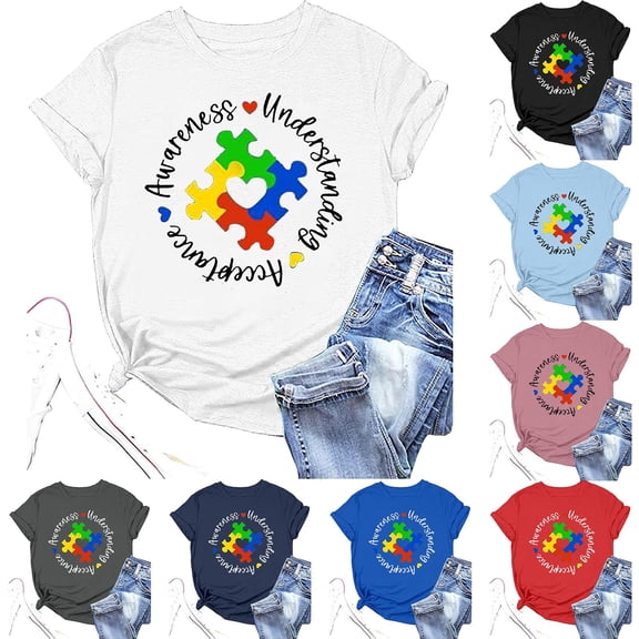 CHENge Autism Awareness Shirt Women Autism Acceptance Tshirt Autistic Mom Shirts ASD Inspirational Bow Graphic Tee