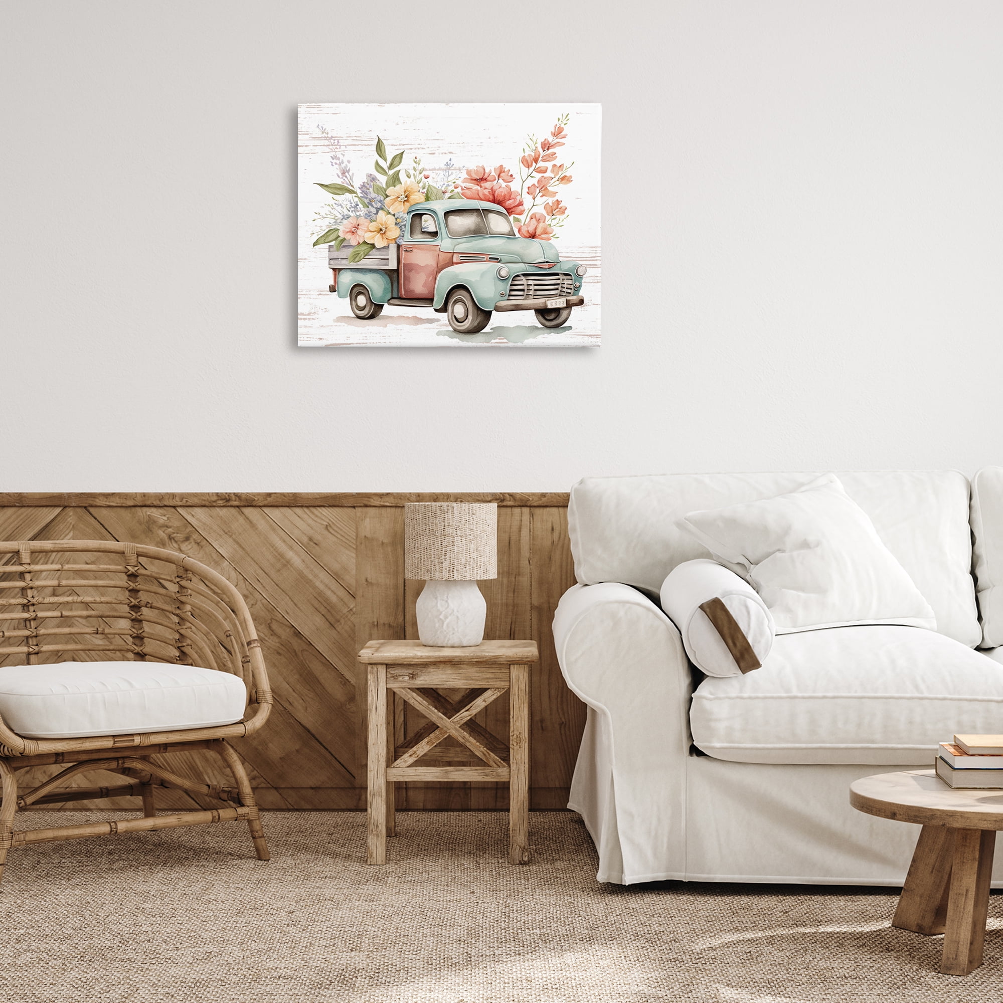 Stupell Industries Flower Blossom Truck Transportation Painting Gallery Wrapped Canvas Art Print Wall Art, 30 x 24
