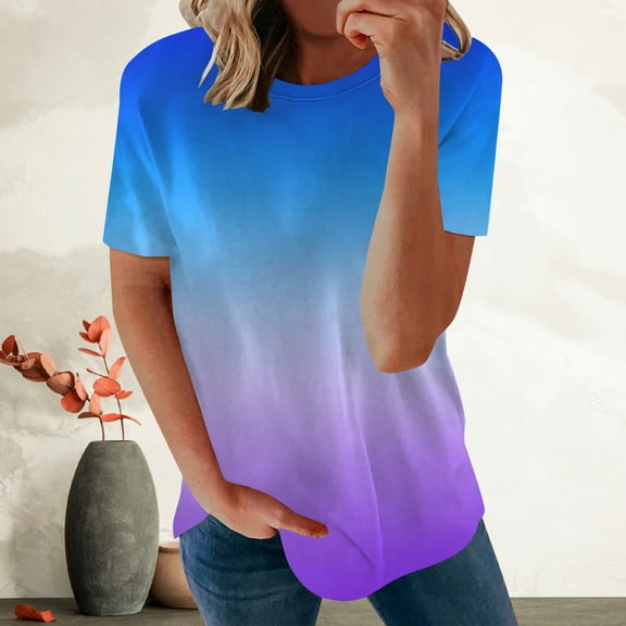 Tbopshirt Fashion Women Summer Loose Print Round-Neck T-Shirt Short Sleeve Casual Blouse