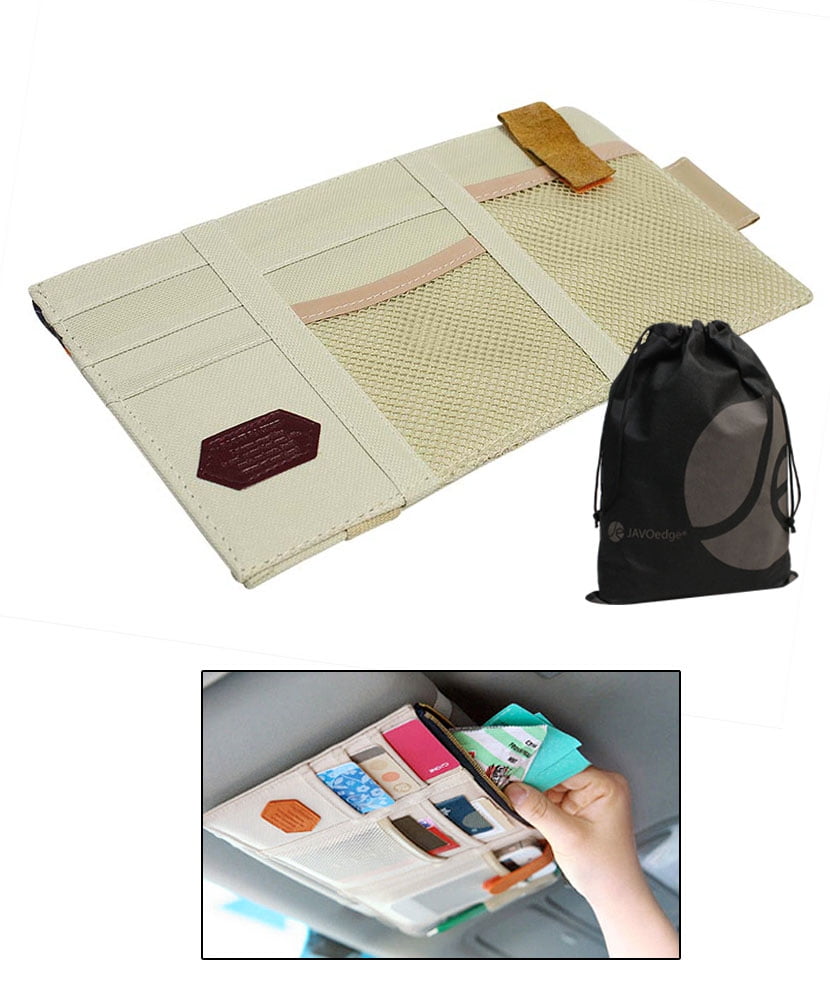 JAVOedge Sun Visor Clip On Overhead Storage Organizer with Pockets, ID