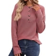 thumbnail image 2 of Women'S Henley Shirts Long Sleeve V Neck Ribbed Button Down Knit Sweater Fitted Tops Pink S, 2 of 10