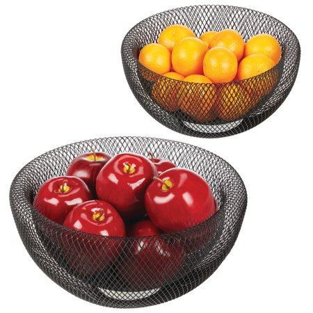 

mDesign Metal Wire Fruit Bowl Basket Set for Kitchen Countertop Counter Organizer and Storage or Table Decor - Modern Decorative Bowls to Hold Fruits and Vegetables Set of 2 Matte Black