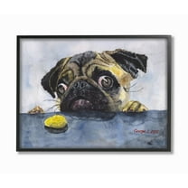 Stupell Industries Pug Funny Dog Pet Animal Watercolor Painting Framed Giclee Texturized Art by George Dyachenko