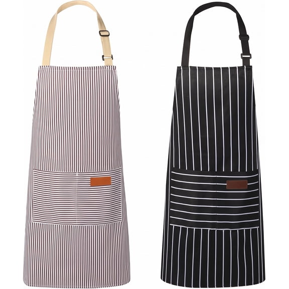 YUANSONG 2-Pack Kitchen Aprons for Cooking, Unisex Chef Apron with 2 Pockets, Adjustable Neck Strap and Waist Ties for Men, Women, Cooking, Gardening, Crafting (2 Pack)