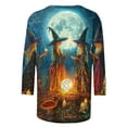 thumbnail image 4 of VKOYWKM Halloween Tops Women 3/4 Length Sleeve Womens Tops Fall Crew Neck Loose Witch Graphic T Shirts Halloween Costume, 4 of 5