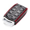 thumbnail image 3 of Vitodeco Leather Key Fob Case Compatible for 2017-2020 Genesis G70, G80, G90, Tailgate, 4-Button, Black/Red, 3 of 6
