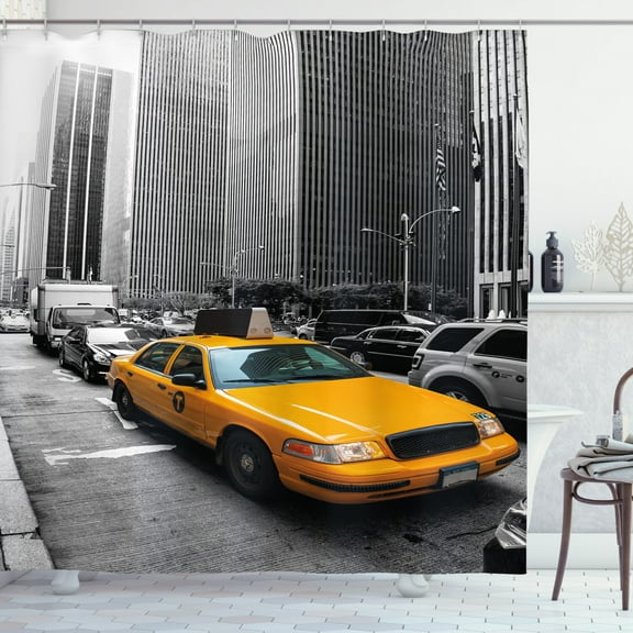 Ambesonne City Shower Curtain, New York Manhattan Road, 69"Wx75"L, Marigold Grey Black