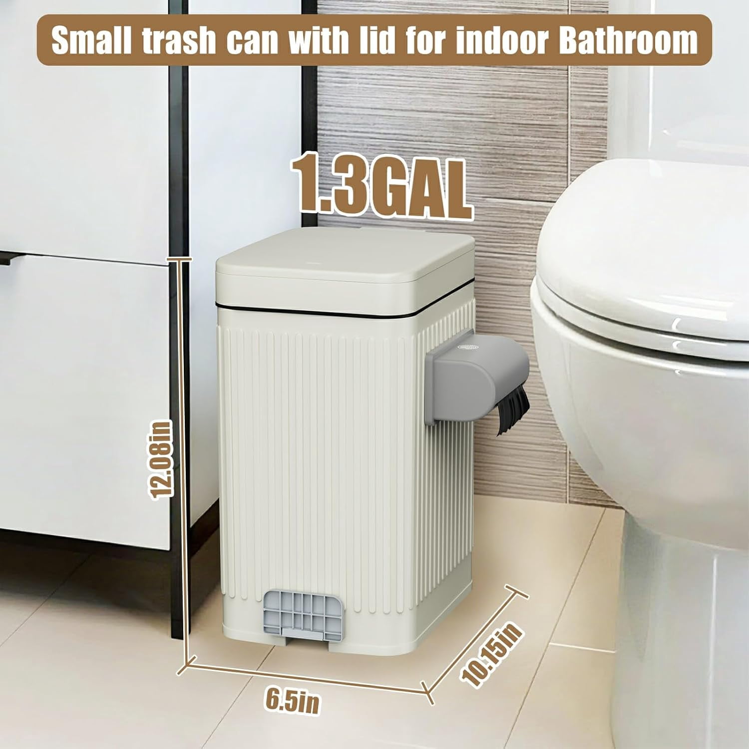 Dog Poop Trash Can for Outside & Indoor, 5L/1.3Gal Small Odor Control Pet Waste Bin with Carbon Filter, 2-Way Open (Step & Press Top), Dog Waste Container with Trash Bag Holder, White
