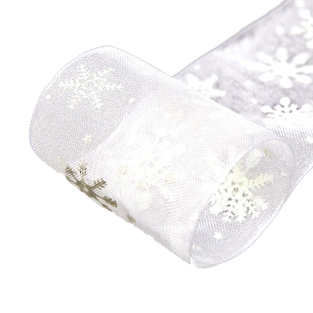 Coofit 25 Yard Snowflake Christmas Ribbon DIY Snowflake Organza Ribbon Gift Wrap Ribbon