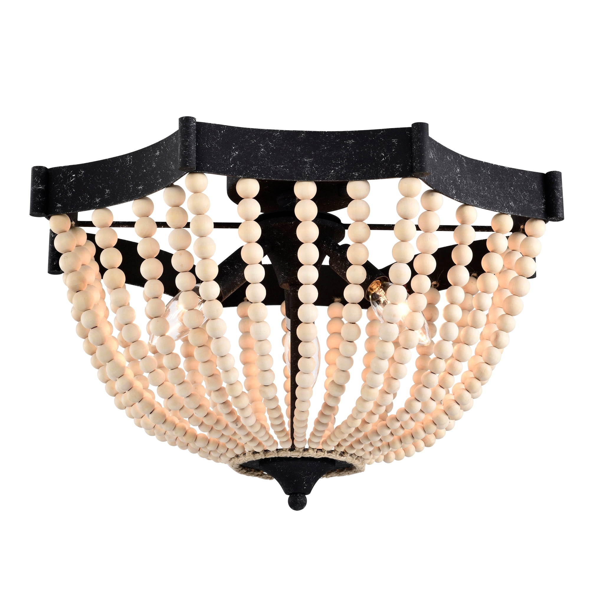 Xasan 19 in. 3-Light Indoor Weathered Black and Beige Finish Semi-Flush Mount Ceiling Light with Light Kit