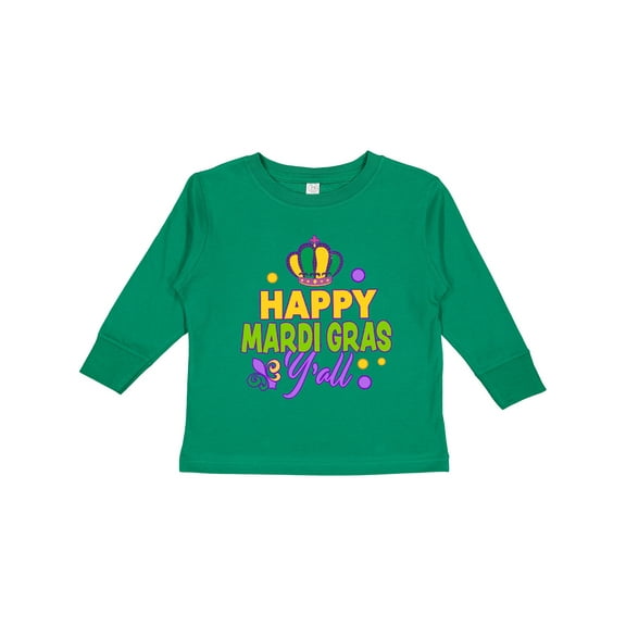 Inktastic Happy Mardi Gras Y'all with Crown Boys or Girls Long Sleeve Toddler T-Shirt