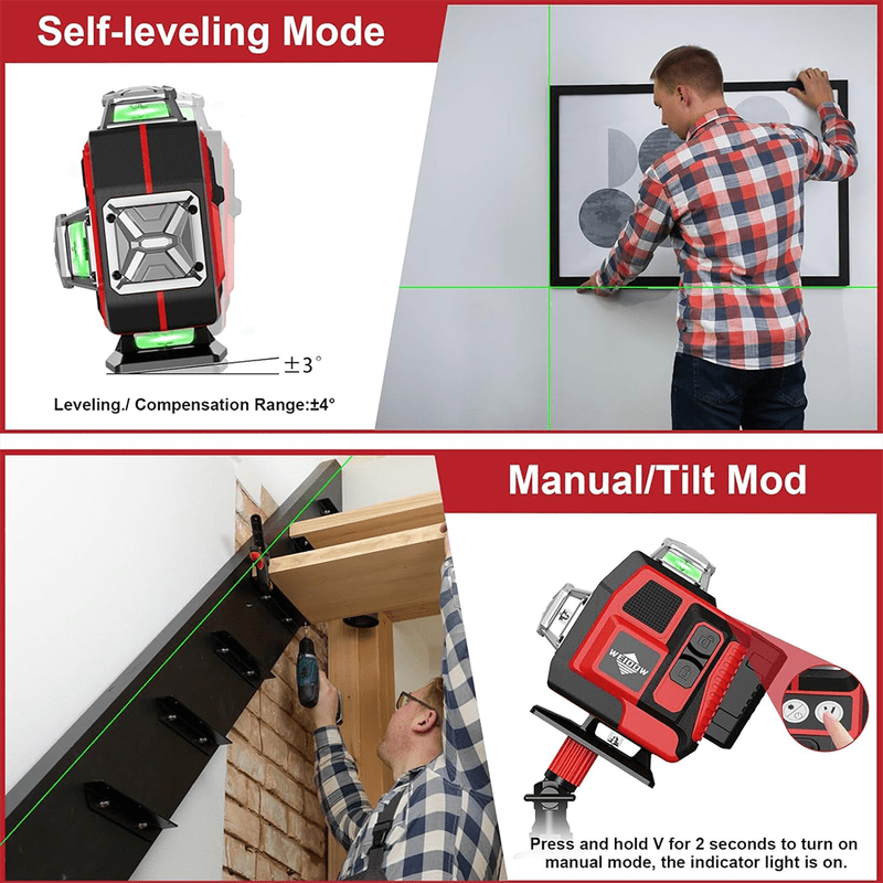 WEIDDW 4D 16 Lines Professional Lazer Level L 360 Self Leveling 4x360 °   Cross Line Laser with Tripod Nivel Laserfor Build Tools