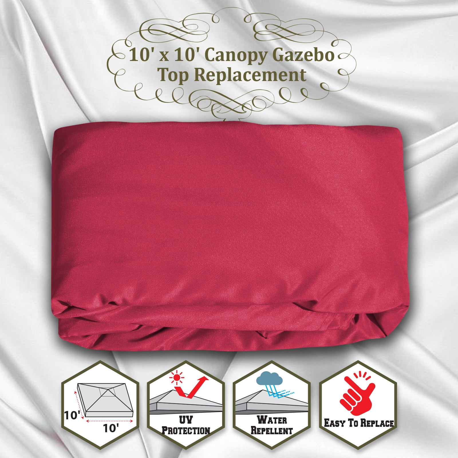 SUNNYOUTDOOR 10x10ft Gazebo Replacement Canopy Top Single Tier Canopy Top Cover, Frame Not included (Burgundy)