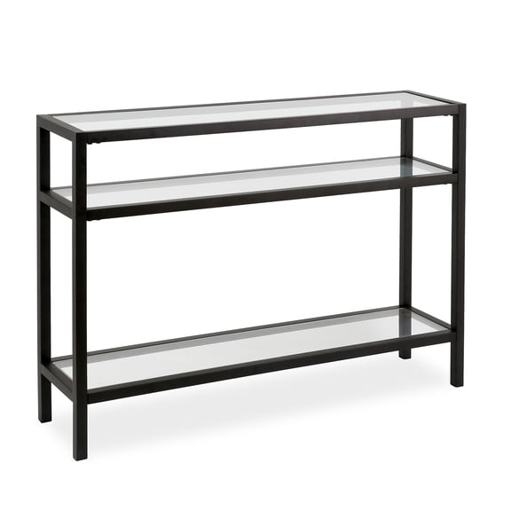 Evelyn&Zoe Contemporary Metal Console Table with Glass Top
