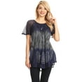 thumbnail image 5 of Sakkas Lily Casual Everyday Summer Short Sleeve Top Blouse with Block Print & Lace - Navy - One Size, 5 of 5