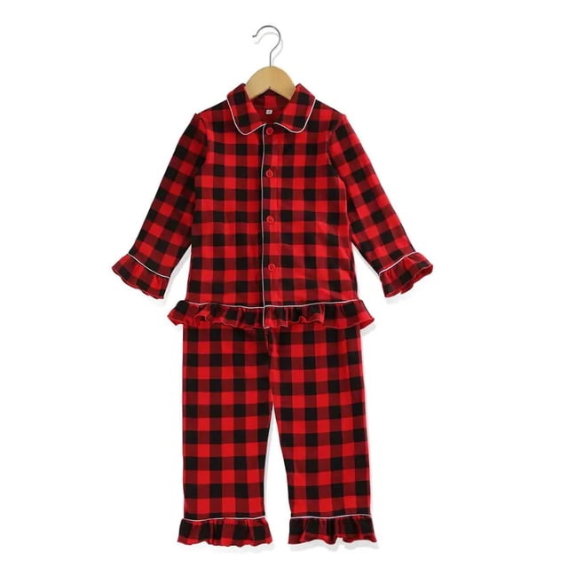 Pijamas navideños a juego con botones para niños y niñas, ropa de dormir 95% algodón a cuadros de Búfalo, PJS de Navidad