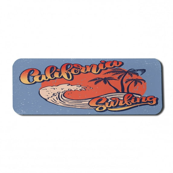 Graphic Beach Computer Mouse Pad, Grunge California Surfing with Waves and Palms, Rectangle Non-Slip Rubber Mousepad Large, 31" x 12" Gaming Size, Ceil Blue Burnt Sienna, by Ambesonne