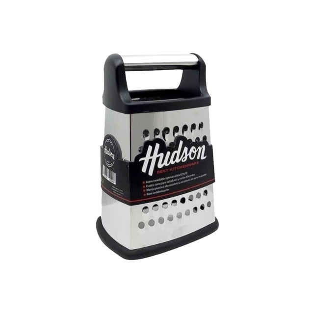 Rallador Manual Hudson 4 Caras, Acero Inoxidable, Base Antideslizante, Rallador Multiusos para Queso, Verduras y Más, 8.9 pulgadas, Color Plateado