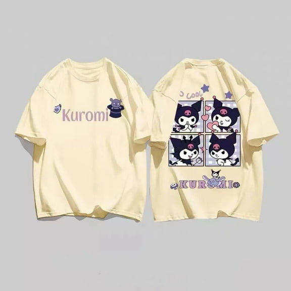 Sanrio Kawaii Anime Kuromi Cartoon Harajuku Short Sleeve T-Shirt Women Fashion Summer Loose Casual Top Y2k Girl Japan Streetwear