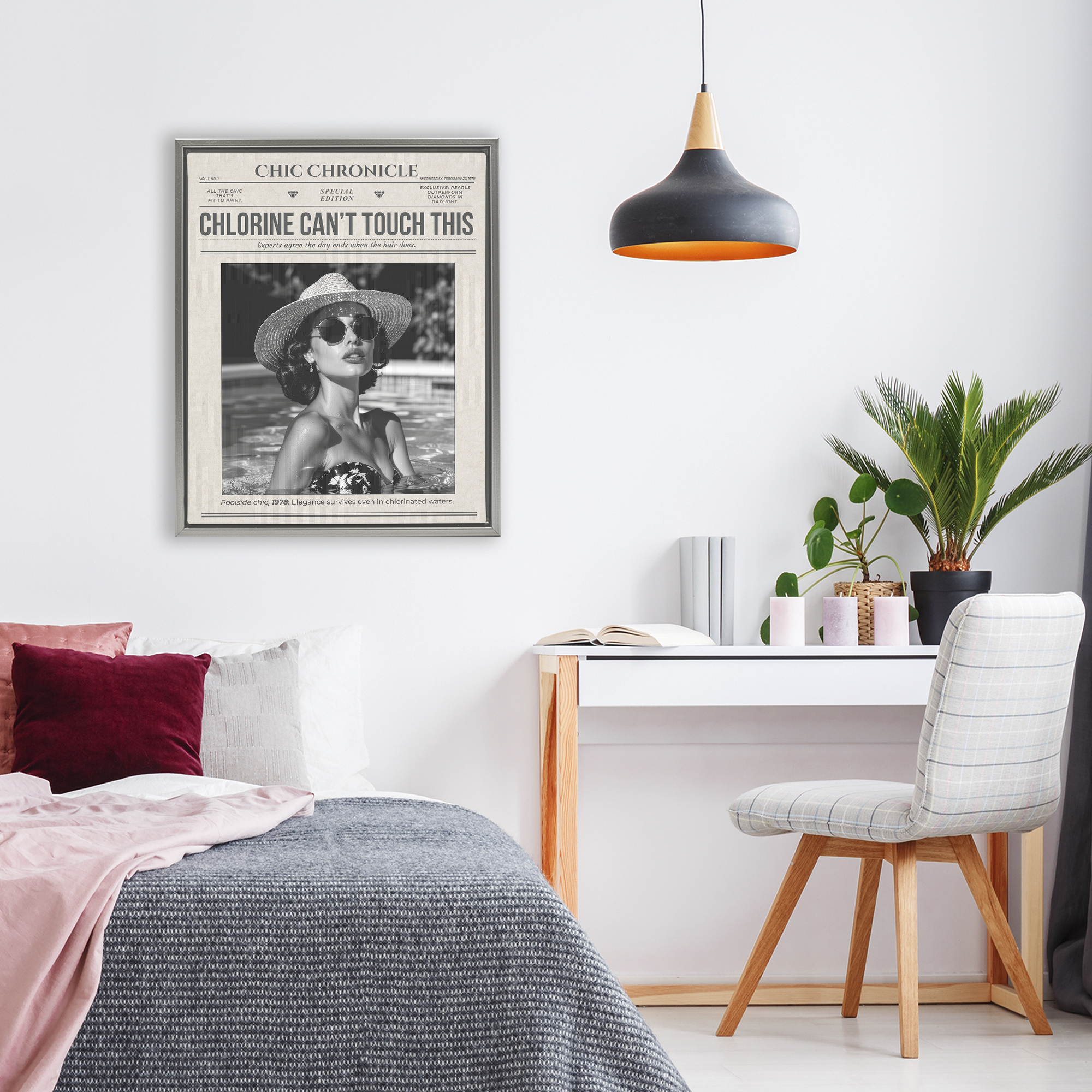 Chic Chronical Vintage Magazine Gray Framed Floater Canvas Wall Art, design by A Barefoot Stylist