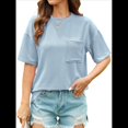 thumbnail image 3 of Blusa de Verano de Corta para Mujer, Estilo Túnica Básica Informal con Cuello Redondo Texturizado y Gran Tamaño Azul XXL, 3 of 10