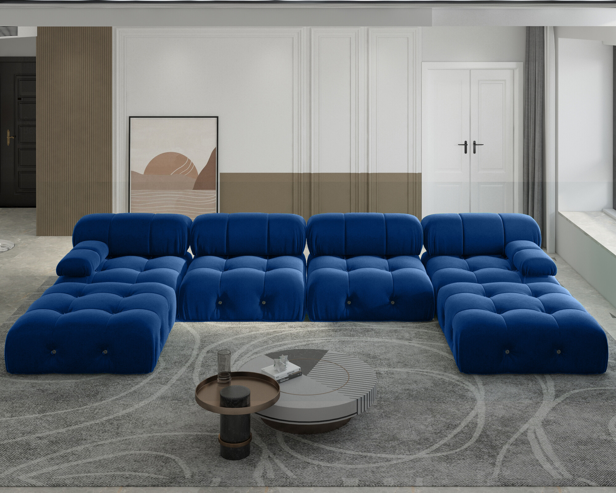 Sodrens Sectional Sofa,U-Shaped Modular Couch with Ottomans,Modern Velvet Sofa Set for Living Room,Blue
