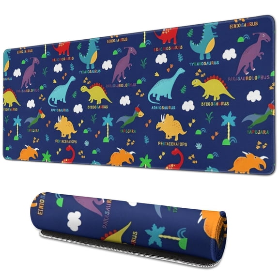 Long Mouse Pads for Desk,Colorful Dinosaurs Names Palms Clouds Desk Mats on Top Of Desks, Desk Mouse Pad Extra Large with 3mm Non-Slip Base and Stitched Edge for Gaming,Work,Home 31.5"x11.8"