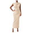 thumbnail image 3 of kamemir Women's Ruched Bodycon Dress Summer Casual Sleeveless Back Slit Elegant Club Evening Party Maxi Dresses(Beige,L), 3 of 6