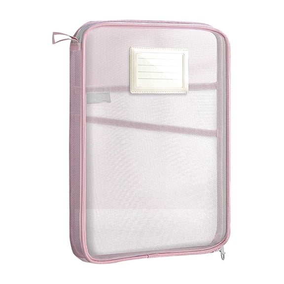 Document Bag A4, Tyeign Mesh Zipper Pouch Bag Transparent Exams Stationery Holder Storage Bag File Bag Large Capacity Pencil Pouch Office Supplies Document Bag with Lock Large File Pouch Pink