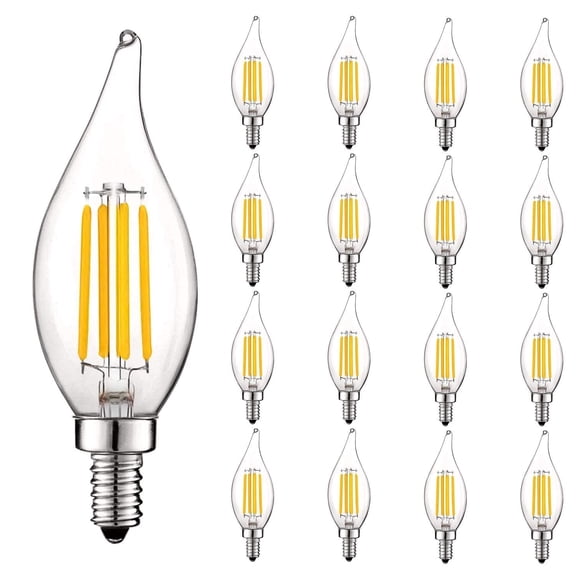 Luxrite 5W E12 Vintage Candelabra LED Dimmable Light Bulbs, 60W Equivalent 3500K Natural White, 550 Lumens, Flame Tip, 16-Pack