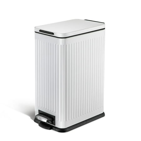 Home Zone Living 4 Gallon Slim Stainless Steel Kitchen Trash Can with Reeded Pattern Step Pedal and Soft Close Lid White Home Zone Living 4 Gallon Slim Stainless Steel Kitchen Trash Can with Reeded Pattern Step Pedal and Soft Close Lid White