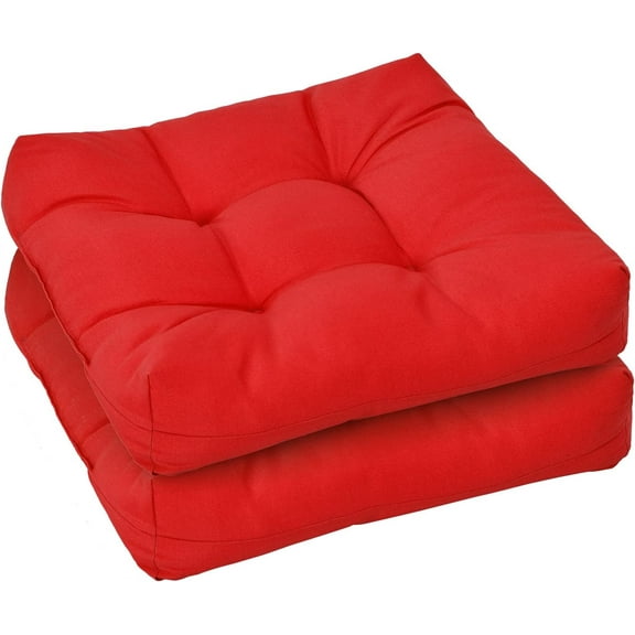 XgoodX Pack of 2 Tufted Patio Cushions, Outdoor Chair Pads, Waterproof and High Elasticity, 21"X21" Square Deep Seat Cushion for Patio Furniture, Indoor Floor Cushion, Red